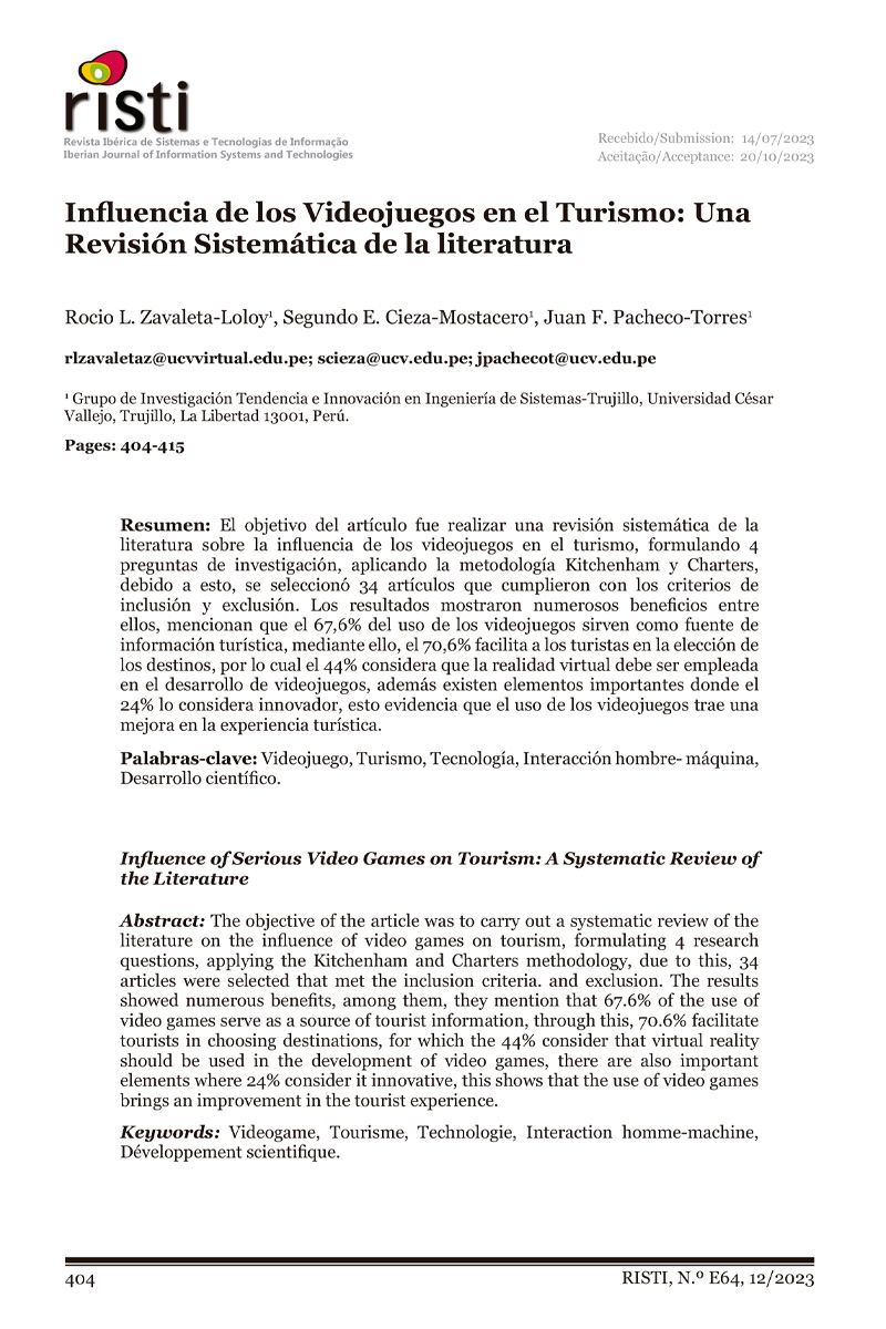 Influencia de los Videojuegos en el Turismo: Una Revisión Sistemática de la literatura