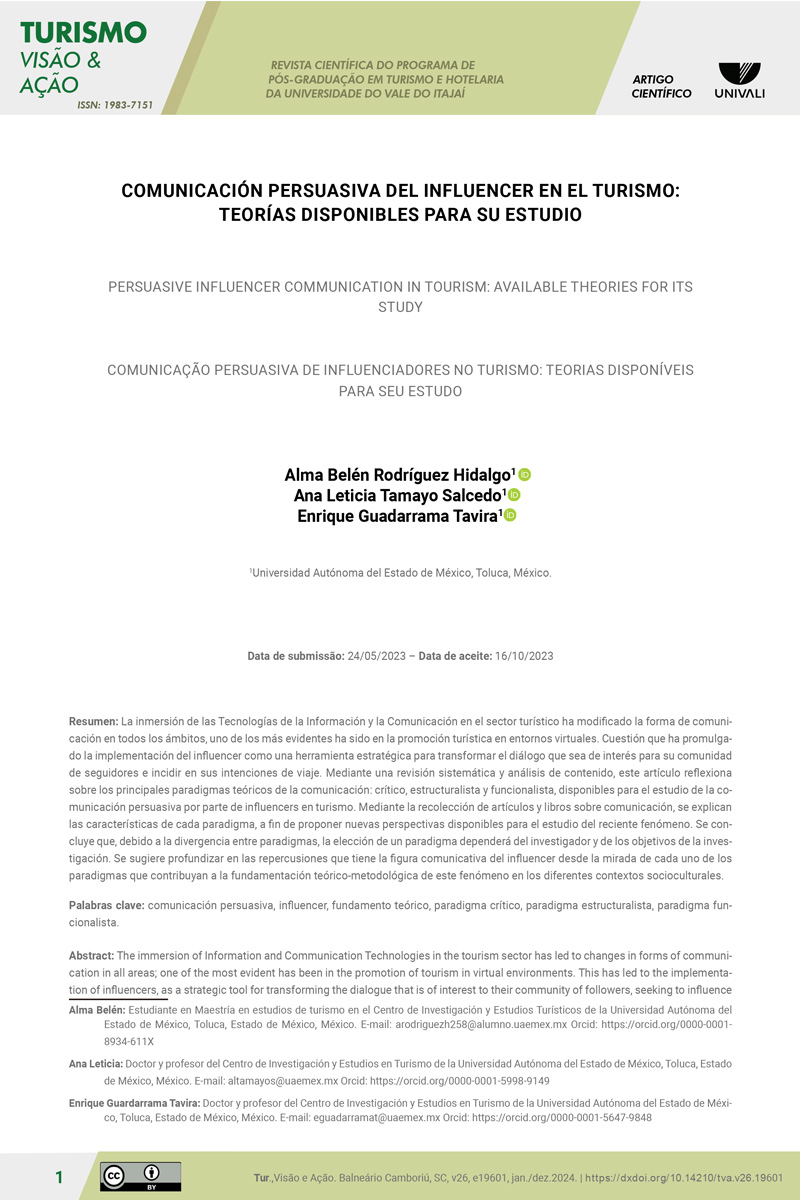 Comunicación persuasiva del influencer en el turismo: Teorías disponibles para su estudio