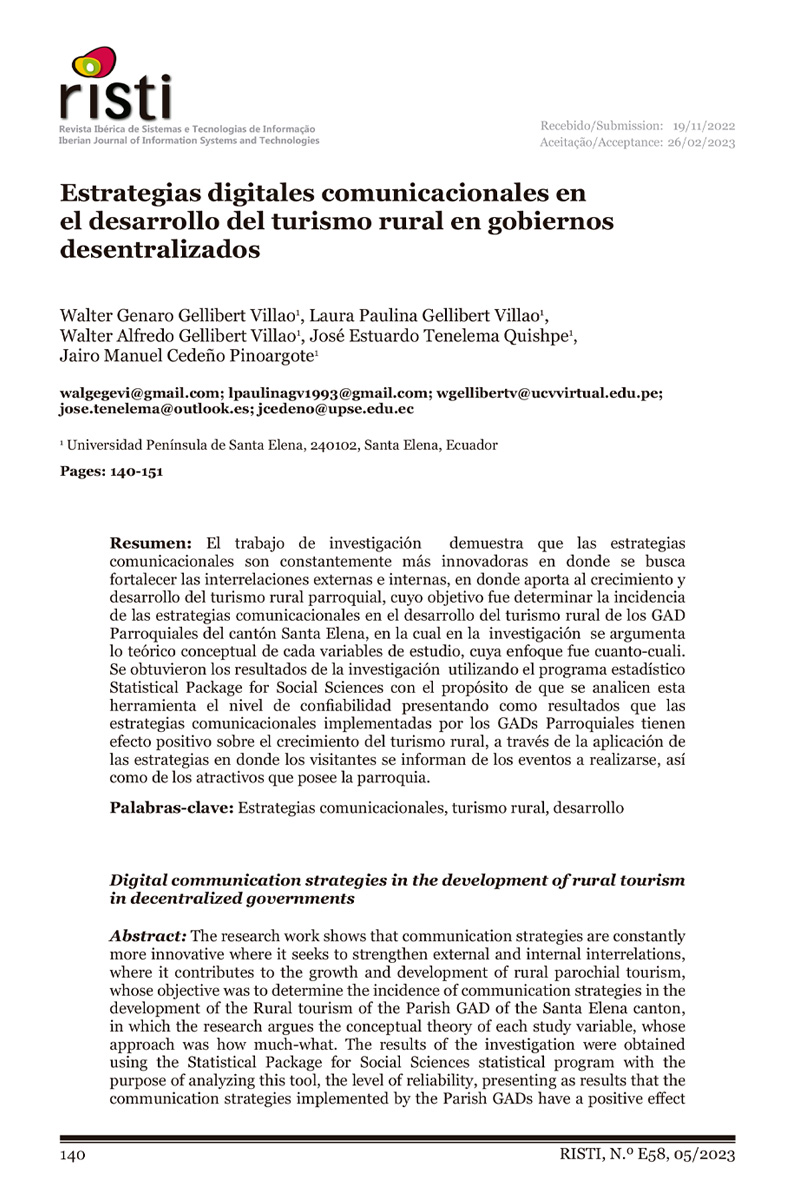 Estrategias digitales comunicacionales en el desarrollo del turismo rural en gobiernos descentralizados