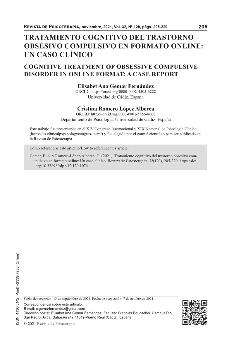 Tratamiento Cognitivo Del Trastorno Obsesivo Compulsivo en Formato Online: Un Caso Clínico