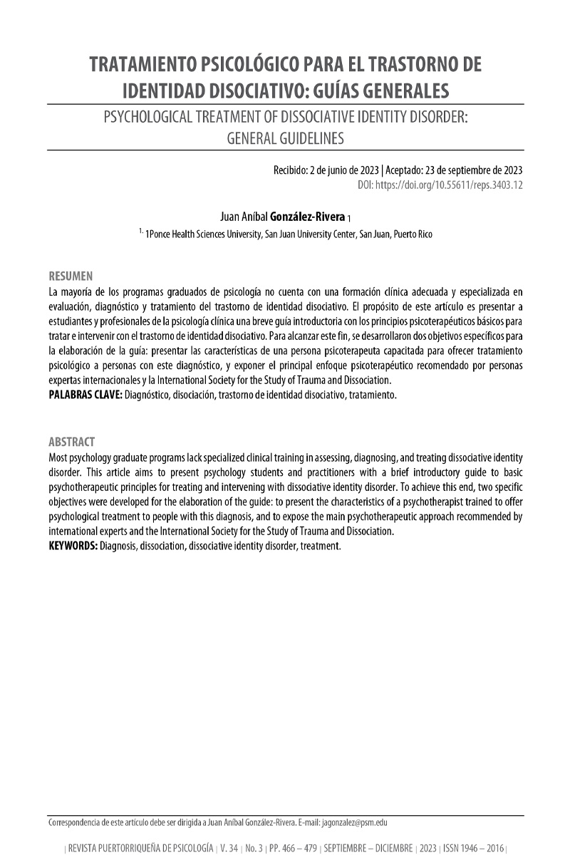 Tratamiento Psicológico Para El Trastorno De Identidad Disociativo: Guías Generales