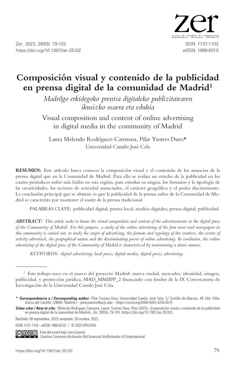 Composición visual y contenido de la publicidad en prensa digital de la comunidad de Madrid