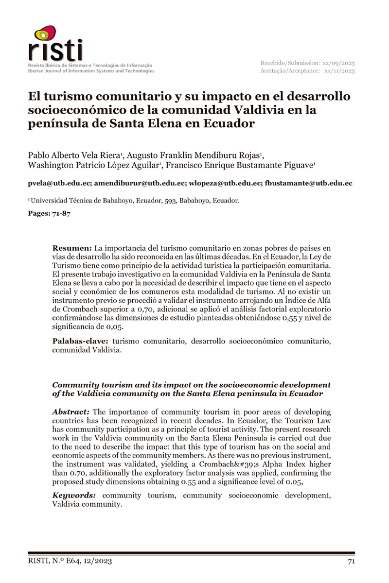 El turismo comunitario y su impacto en el desarrollo socioeconómico de la comunidad Valdivia en la península de Santa Elena en Ecuador