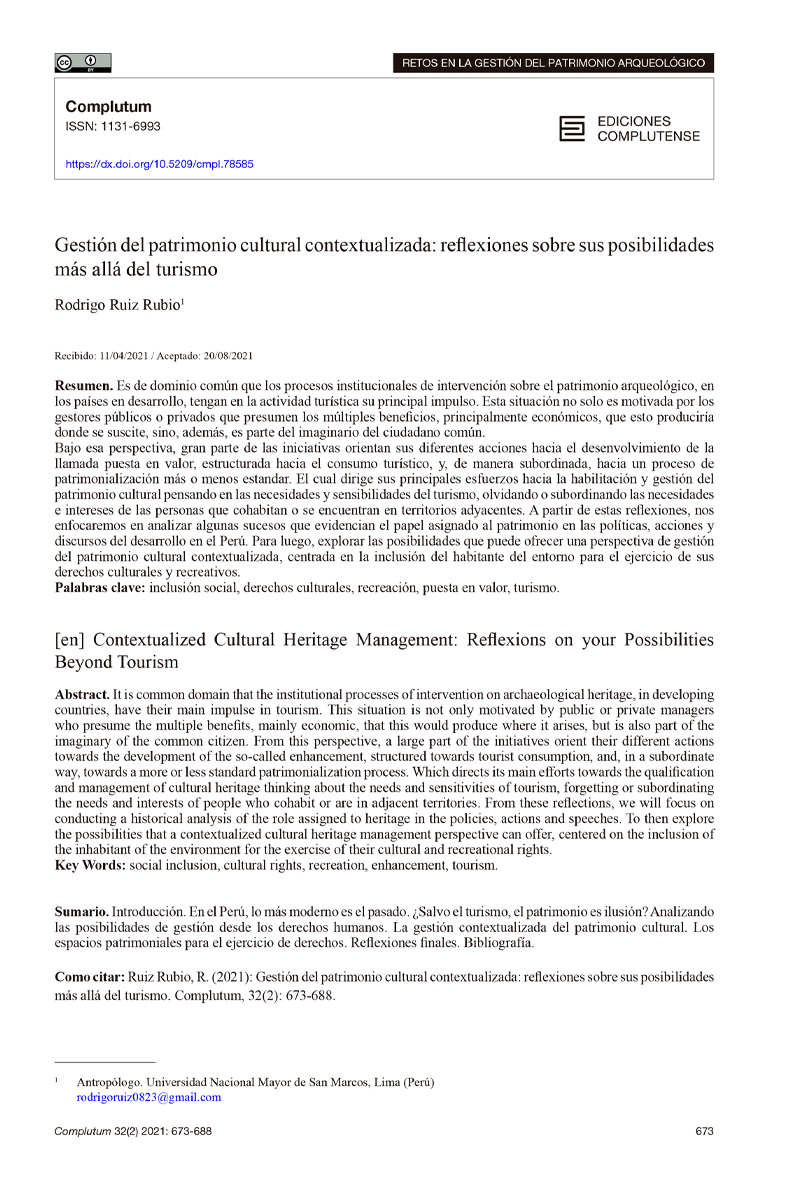 Gestión del patrimonio cultural contextualizada: reflexiones sobre sus posibilidades más allá del turismo